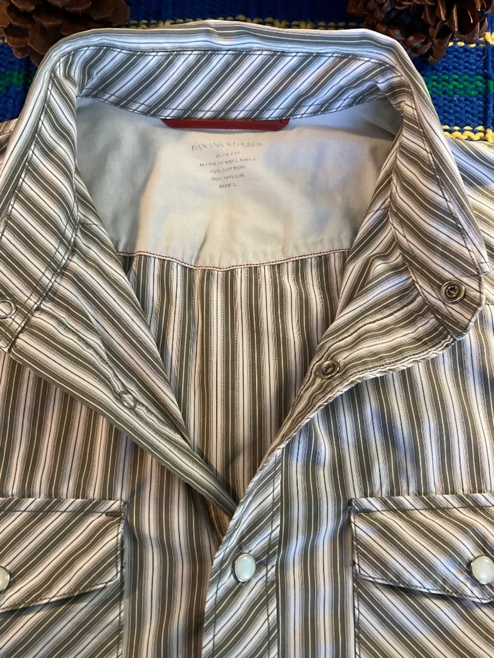 Banana republic Pearl snap western shirt men’s large, brown, striped long sleeve